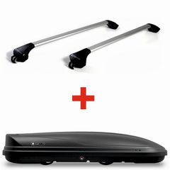Μπαγκαζιέρα Οροφής Modula Wego 450 Embossed Matt Grey (Antracite) (450 λίτρα) με Μπάρες Οροφής Modula Αλουμινίου Μαύρες / Ασημί