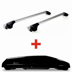 Μπαγκαζιέρα Οροφής Modula EVO 470 Glossy Black (470 λίτρα) Με Μπάρες Οροφής Modula Αλουμινίου Μαύρες / Ασημί