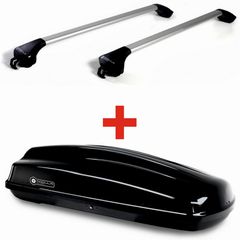 Μπαγκαζιέρα Οροφής Modula Ciao 430 Glossy Black (430 λίτρα) Με Μπάρες Οροφής Modula Αλουμινίου Μαύρες / Ασημί