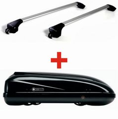 Μπαγκαζιέρα Οροφής Modula Beluga Easy 460 Glossy Black (460 λίτρα) Με Μπάρες Οροφής Modula Αλουμινίου Μαύρες / Ασημί