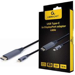 CABLEXPERT USB TYPE-C TO DISPLAYPORT MALE ADAPTER CABLE SPACE GREY RETAIL PACK 1,8M CC-USB3C-DPF-01-6