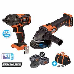 ΠΑΛΜΙΚΟ ΚΑΤΣΑΒΙΔΙ+ΓΩΝΙΑΚΟΣ ΤΡΟΧΟΣ 125ΜΜ BRUSHLESS ΣΕΤ 20V 2X5.0AH US110-25SB KRAUSMANN US110-25SB