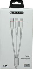 Jellico Regular USB to Lightning / Type-C / micro USB Cable Λευκό 1m (34.912730)