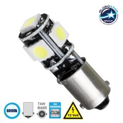 GloboStar® 81288 Λάμπα Αυτοκίνητου BA9S - T4W 2nd Generation Can-Bus Series LED 5 SMD 5050 2W 300lm 360° DC 12V IP20 Ψυχρό Λευκό 6000K