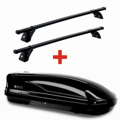 Μπαγκαζιέρα Οροφής Modula Wego 450 Glossy Black (450 λίτρα) με Μπάρες Οροφής από Γαλβανισμένο Σιδηροσωλήνα με Πλαστική Επένδυση