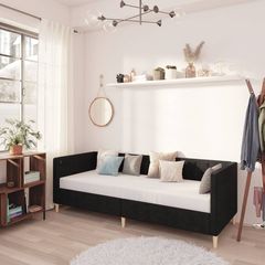 3080457 vidaXL Καναπές Κρεβάτι με Στρώμα & USB Μαύρος 90 x 200 εκ. Υφασμάτινος Μαύρο, 1 Τεμάχιο