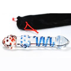 Glass dildo 18 cm transparent / blue / red