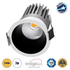 GloboStar® MICRO-B 60241 Χωνευτό LED Spot Downlight TrimLess Φ6cm 7W 875lm 38° AC 220-240V IP20 Φ6 x Υ7.8cm - Στρόγγυλο - Λευκό με Μαύρο Κάτοπτρο - Θερμό Λευκό 2700K - Bridgelux COB - 5 Years Warranty