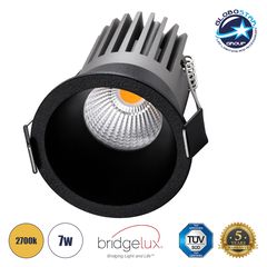 GloboStar® MICRO-B 60245 Χωνευτό LED Spot Downlight TrimLess Φ6cm 7W 875lm 38° AC 220-240V IP20 Φ6 x Υ7.8cm - Στρόγγυλο - Μαύρο - Θερμό Λευκό 2700K - Bridgelux COB - 5 Years Warranty