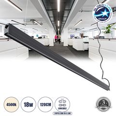 GloboStar® MARKET 61021-1 Γραμμικό Κρεμαστό Φωτιστικό Linear LED CCT 18W 2200lm 60° AC 220-240V Μ20 x Π2 x Υ4cm Φυσικό Λευκό 4500K - Μαύρο - 3 Years Warranty