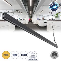 GloboStar® OFFICE 61025-1 Γραμμικό Κρεμαστό Φωτιστικό Linear LED CCT 18W 2170lm 120° AC 220-240V Μ20 x Π2 x Υ4cm Θερμό Λευκό 2700K - Μαύρο - 3 Years Warranty