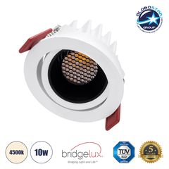 GloboStar® LEO-R 60282 Χωνευτό LED Spot Downlight TrimLess Φ8.5cm 10W 1300lm 38° AC 220-240V IP20 Φ8.5 x Υ6.6cm - Στρόγγυλο - Κινούμενο - Λευκό με Μαύρο Κάτοπτρο & Anti-Glare HoneyComb - Φυσικό Λευκό