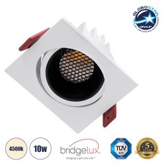 GloboStar® LEO-SQ 60288 Χωνευτό LED Spot Downlight TrimLess Μ8.5xΠ8.5cm 10W 1300lm 38° AC 220-240V IP20 Μ8.5 x Π8.5 x Υ6.6cm - Τετράγωνο - Κινούμενο - Λευκό με Μαύρο Κάτοπτρο & Anti-Glare HoneyComb -