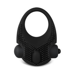 Black Silicone Vibrating Cock Ring with Clitoral Stimulator 3 cm