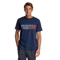 Trussardi Ανδρικό Κοντομάνικο T-shirt 52T00618/1T005381 σε Navy Blue Χρώμα με Πολύχρωμο Logo TRSTS6181T_U281