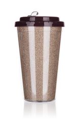 Κούπα ταξιδιού GLITTERS διπλού τοιχώματος 500 ml, ανοιχτό καφέ