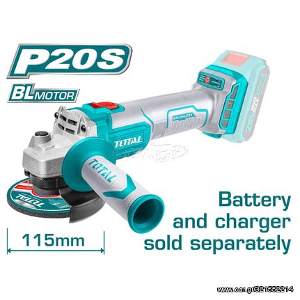 Τροχός Γωνιακός Μπαταρίας Λιθίου TOTAL 20V / 115mm ( SOLO ) SUPER SELECT BRUSHLESS MOTOR ( TAGLI201158 )