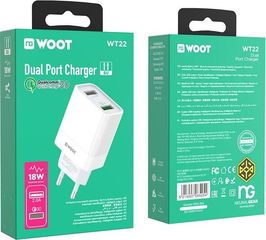 NG Woot Usb Charger QC3.0 18W, 2 Θυρες - (WT22)