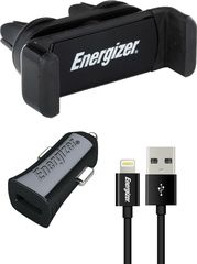 Energizer Βάση Στήριξης και Φορτιστής 3.4A με Αποσπώμενο Καλώδιο Lightning 1μ Μαύρο Apple Certified MFI - (CKITB2CLI3)