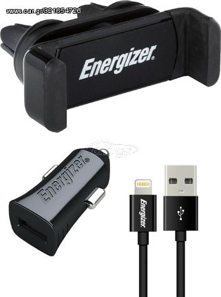 Energizer Βάση Στήριξης και Φορτιστής 3.4A με Αποσπώμενο Καλώδιο Lightning 1μ Μαύρο Apple Certified MFI - (CKITB2CLI3)