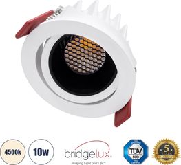 GloboStar LEO-R Χωνευτό Led Spot Downlight Trimless Φ8.5cm 10W 1300lm 38° Ac 220-240V IP20 Φ8.5 x Υ6.6cm - Στρόγγυλο - Κινούμενο - Λευκό με Μαύρο Κάτοπτρο & Anti-Glare Honeycomb - 4500K - Bridgelux Co