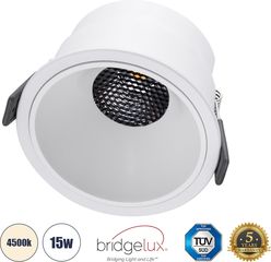 GloboStar PLUTO-B Χωνευτό Led Spot Downlight Trimless Φ10.4cm 15W 1950lm 38° Ac 220-240V IP20 Φ10.4 x Υ6.5cm - Στρόγγυλο - Λευκό & Anti-Glare Honeycomb - Φυσικό Λευκό 4500K - Bridgelux Cob - 5 Years W