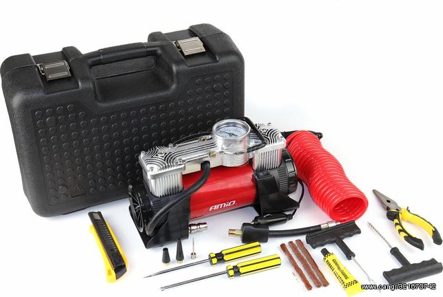 Amio κομπρεσέρ αέρα μεταλλικό 12V 10BAR-150PSI-60L/min (θήκη/μανόμετρο/ΦΙΣ/3 αντάπτορες/καλώδιο 300cm) - (02640/AM)