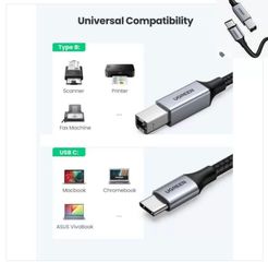 Ugreen 80805 1μετρο USB type C to USB B 2 Printer Cable US370 10080805
