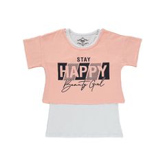 Παιδικό σετ μπλούζες 'STAY HAPPY' σομόν για κορίτσια (10-14 ετών)