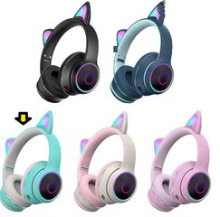 HUJIN AKZ-K26 Cute Cat Ear φωτεινά ασύρματα ακουστικά με μικρόφωνο, στερεοφωνικά ακουστικά Bluetooth με μικρόφωνο, χαριτωμένα ακουστικά για αγόρια και κορίτσια σε τιρκουαζ χρωμα