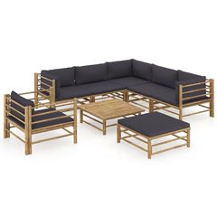 3058218 3058218 vidaXL 8 Piece Garden Lounge Set with Dark Grey Cushions Bamboo (313150+313151+2x313153+313156) Γκρι, 1 Τεμάχιο