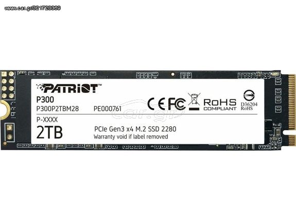 Patriot P300 SSD 2TB M.2 NVMe PCI Express 3.0 (P300P2TBM28) - Πληρωμή και σε έως 9 δόσεις