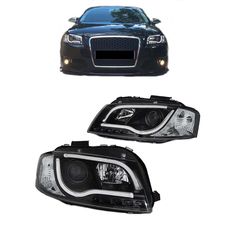 Μπροστινά Φανάρια Set Για Audi A3 8P 03-08 DRL & Led Tube Μαύρα H7/H1 Sonar