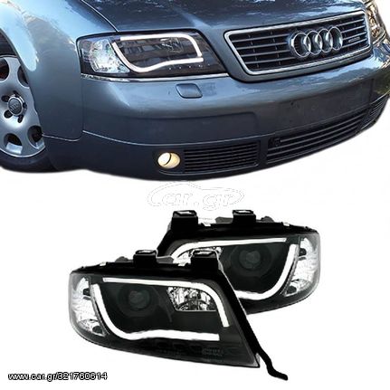 Μπροστινά Φανάρια Set Για Audi A6 4B 97-01 DRLTube Light Μαύρα H1/H1 Sonar