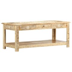 vidaXL Τραπέζι με Χειροπ. Λεπτομέρειες 110x50x45 εκ. Μασίφ Ξύλο Μάνγκο