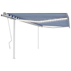 vidaXL Τέντα Συρόμενη Χειροκίνητη με LED Μπλε / Λευκό 4x3 μ.