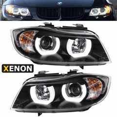 Μπροστινά Φανάρια Set Για Bmw 3 E90 / E91 05-08 U-LED 3D Angel Eyes Μαύρα Xenon D1S/H1 Sonar