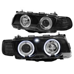 Μπροστινά Φανάρια Set Για Bmw 7 E38 98-01 Angel Eyes & Led Μαύρα H1/H1 Με Μοτέρ Sonar