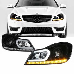 Μπροστινά Φανάρια Set Για Mercedes-Benz C-Class W203 00-07 Projectors Μαύρα H1/H1 Με Ρυθμιστή Αέρος Sonar