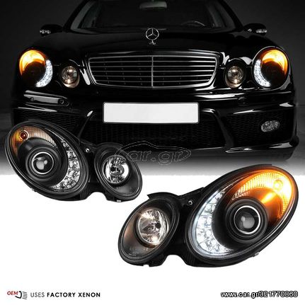 Μπροστινά Φανάρια Set Για Mercedes-Benz E-Class W211 02-06 DRL H7/H7 Μαύρα Με Μοτέρ Sonar