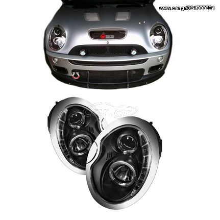 Μπροστινά Φανάρια Set Για Mini Cooper (R50/52/53) 01-06 DRL Μαύρα H1/H1 Με Μοτέρ Sonarr