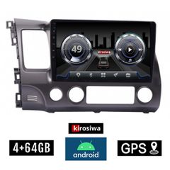 KIROSIWA 4+64GB HONDA CIVIC 4D (2006 - 2012) Android οθόνη αυτοκίνητου 4GB με GPS WI-FI (ηχοσύστημα αφής 10" ιντσών OEM Youtube Playstore MP3 USB Radio Bluetooth Mirrorlink DSP 4x60W Apple Carplay And