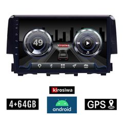 KIROSIWA 4+64GB HONDA CIVIC (μετά το 2016) Android οθόνη αυτοκίνητου 4GB με GPS WI-FI (ηχοσύστημα αφής 9" ιντσών OEM Youtube Playstore MP3 USB Radio Bluetooth Mirrorlink DSP 4x60W Apple Carplay Androi