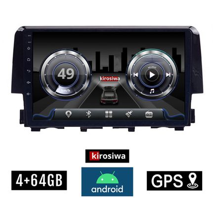 KIROSIWA 4+64GB HONDA CIVIC (μετά το 2016) Android οθόνη αυτοκίνητου 4GB με GPS WI-FI (ηχοσύστημα αφής 9" ιντσών OEM Youtube Playstore MP3 USB Radio Bluetooth Mirrorlink DSP 4x60W Apple Carplay Androi