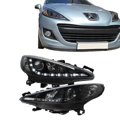 Μπροστινά Φανάρια Set Για Peugeot 207 06-12 DRL Μαύρα H7/H1 Με Μοτέρ Sonar