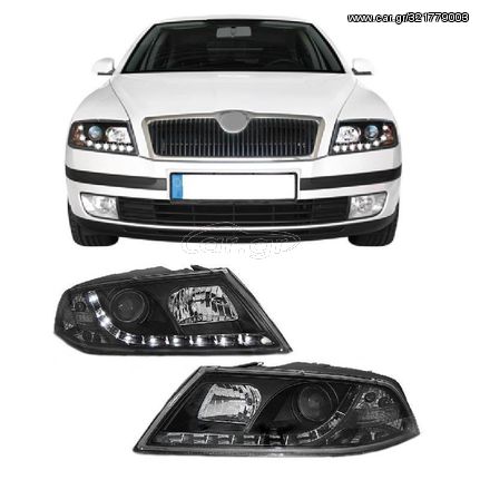 Μπροστινά Φανάρια Set Για Skoda Octavia 1Z 04-08 DRL Μαύρα H7/H1 Sonar