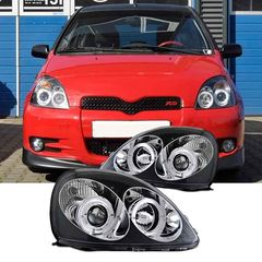 Μπροστινά Φανάρια Set Για Toyota Yaris 99-03 Angel Eyes Μαύρα H1/H1 Manual Sonar