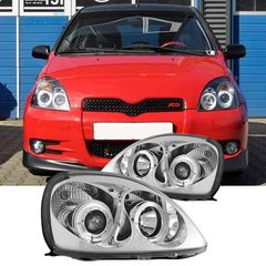 Μπροστινά Φανάρια Set Για Toyota Yaris 99-03 Angel Eyes Χρωμίου H1/H1 Manual Sonar