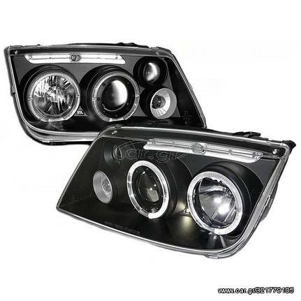 Μπροστινά Φανάρια Set Για Vw Bora 98-05 Angel Eyes & Led Μαύρα H1/H1/H3 Sonar