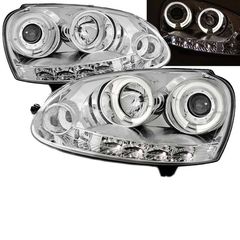 Μπροστινά Φανάρια Set Για Vw Golf V (5) 03-08 Angel Eyes & Led Χρωμίου H1/H1 Manual Sonar